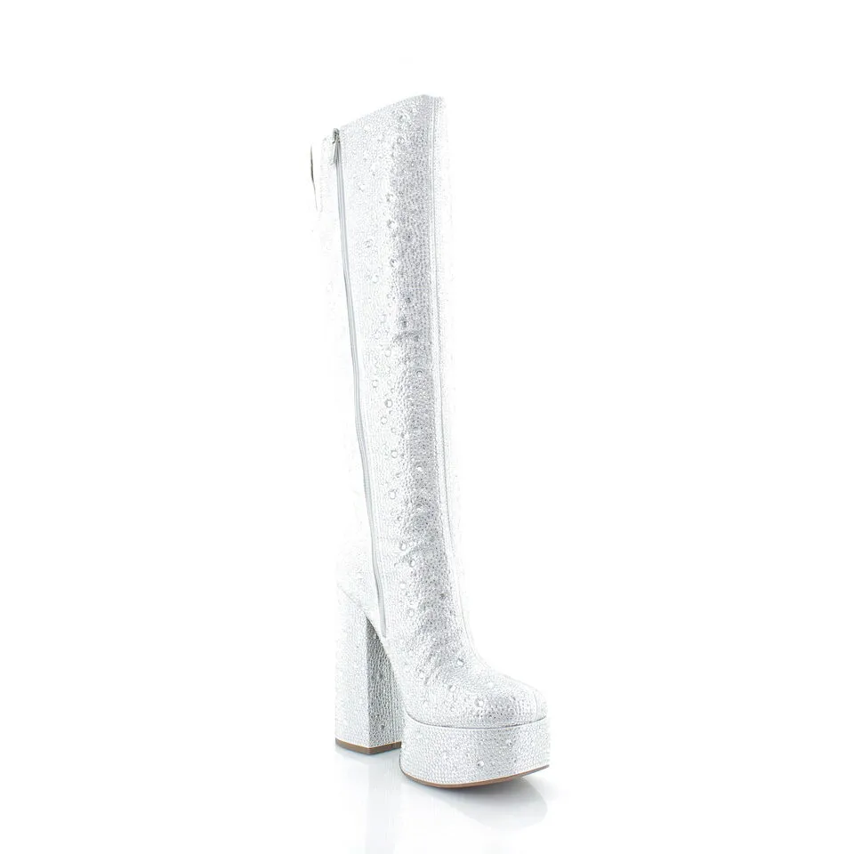 Jessica Simpson Sinalla Silver Side Zipper Round Toe Block Heel Tall Platform Boots