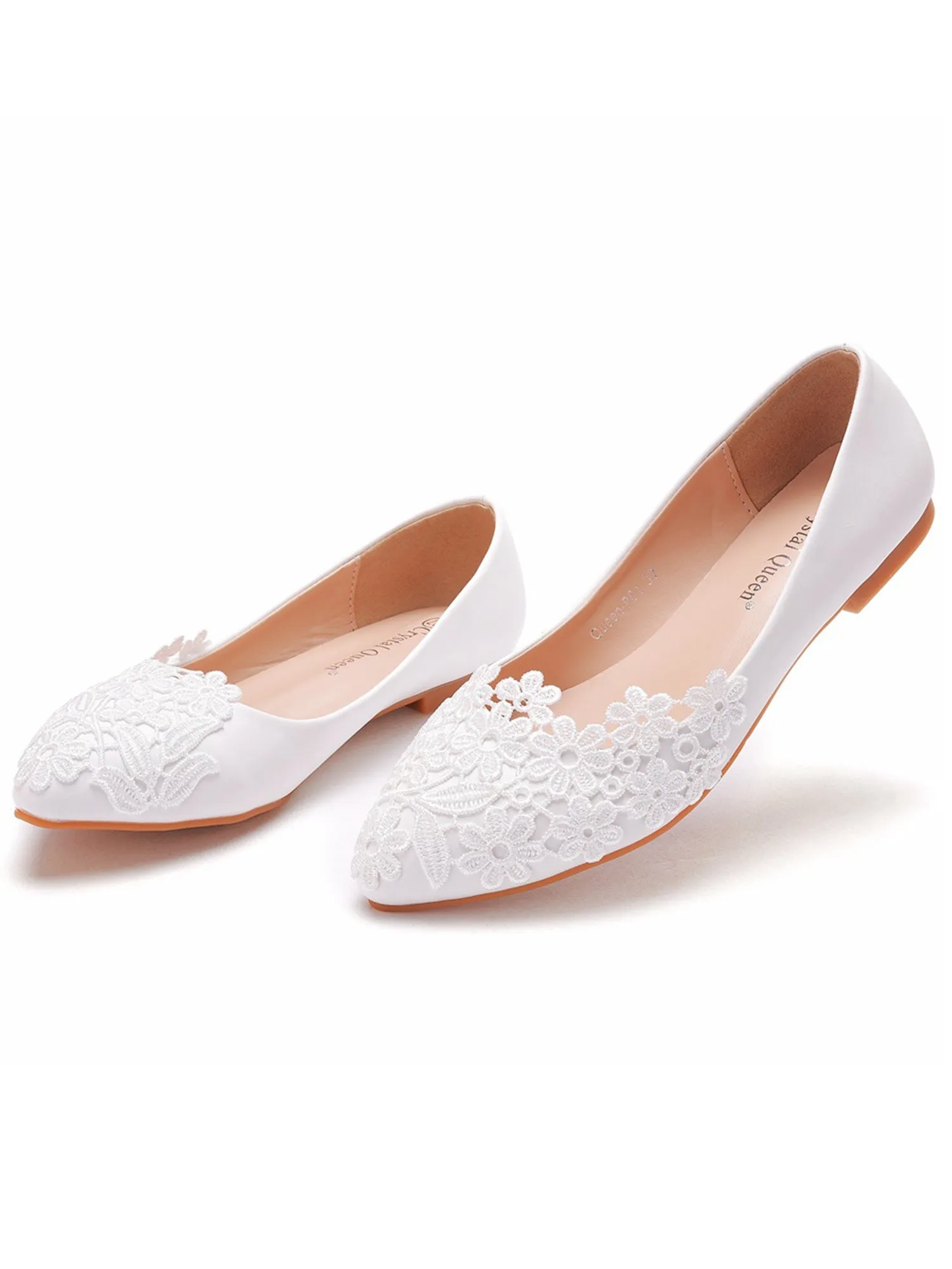 Lace Flat Heel Pointed Toe Wedding Flats Bridal Shoes