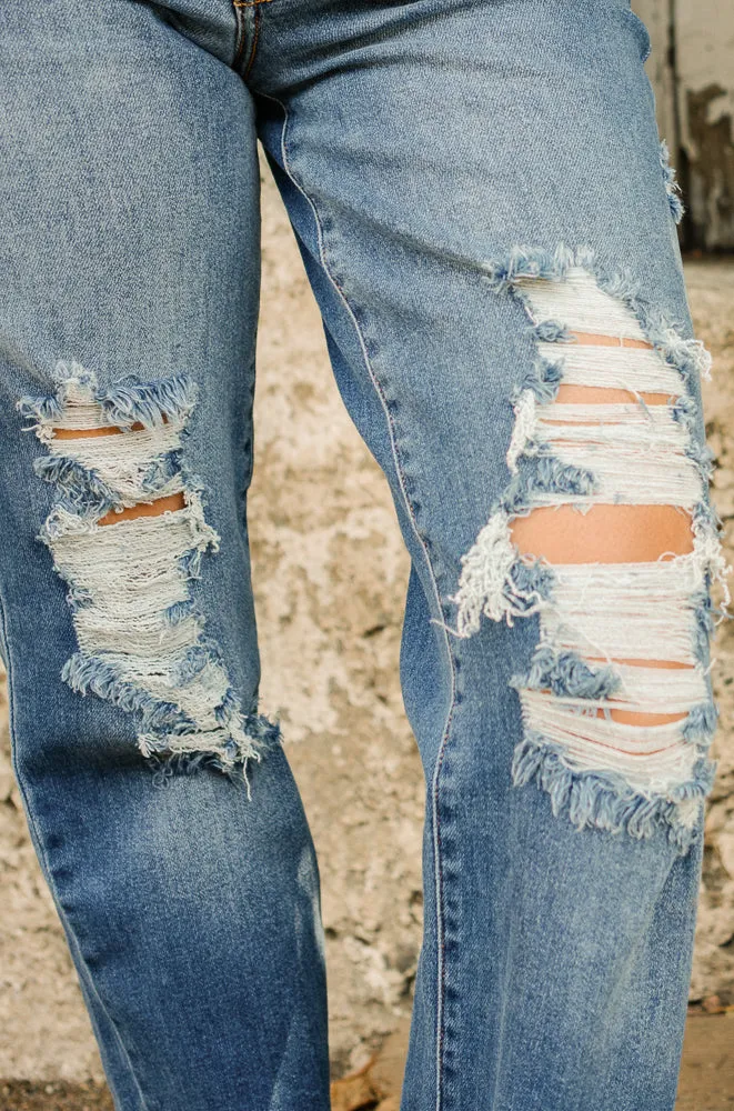 Lauren Mid Rise Distressed Dad Jeans