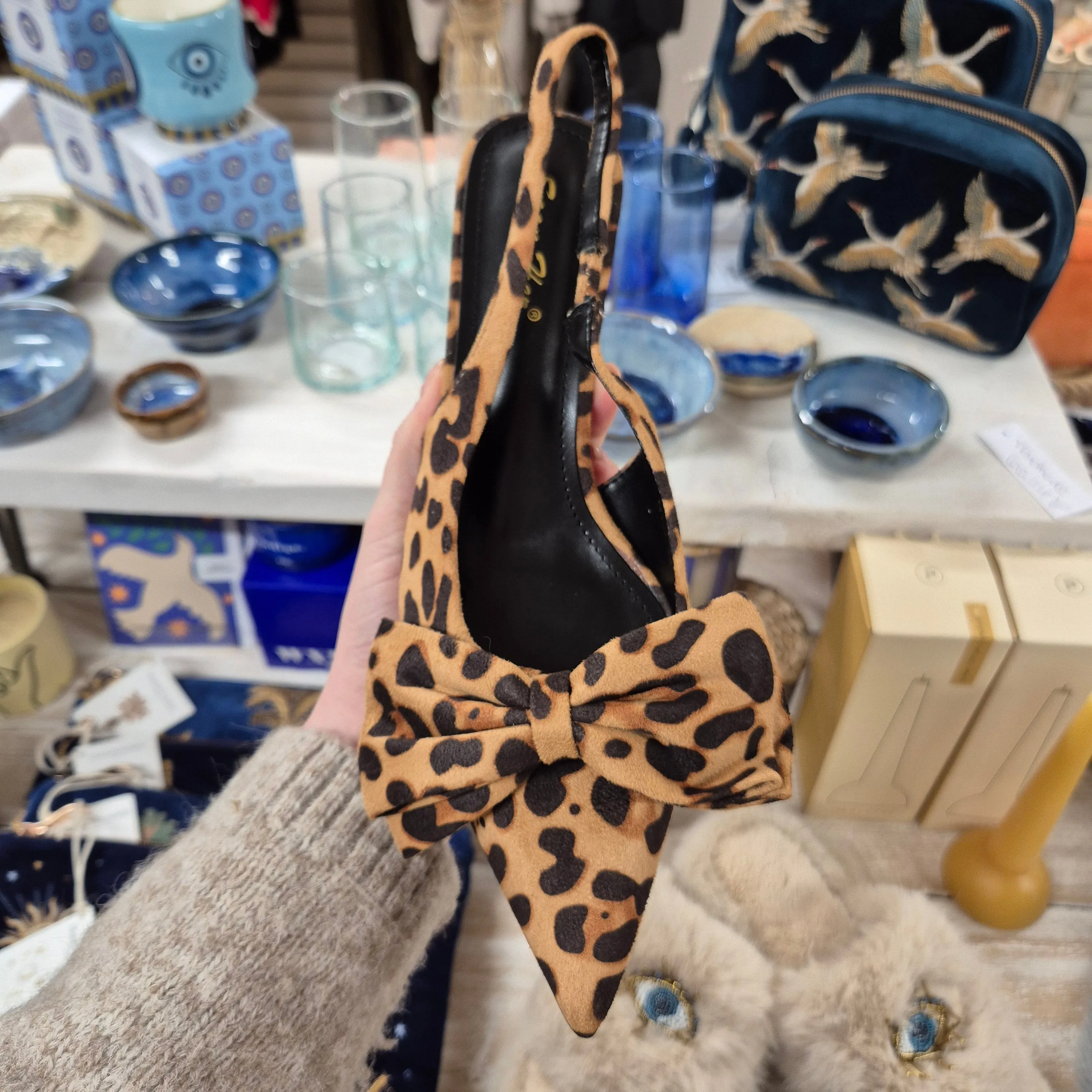 Leopard Bow Toe Kitten Heels