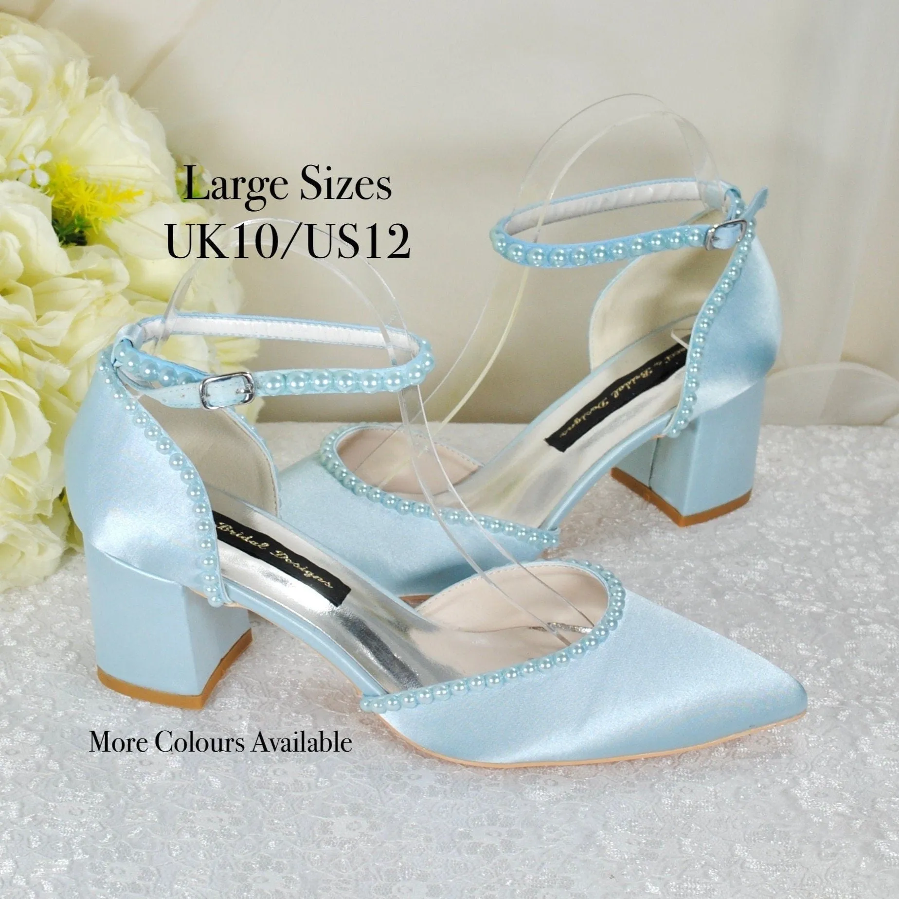 Light Blue Sandals, Satin Block Heels