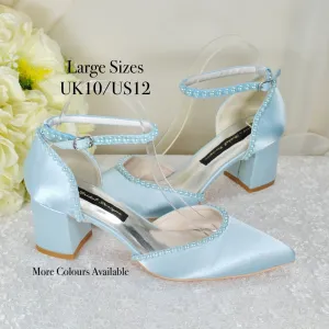 Light Blue Sandals, Satin Block Heels