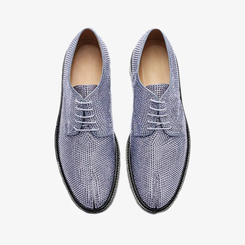 Light Blue Tabi Rhinestone Lace-up Shoes