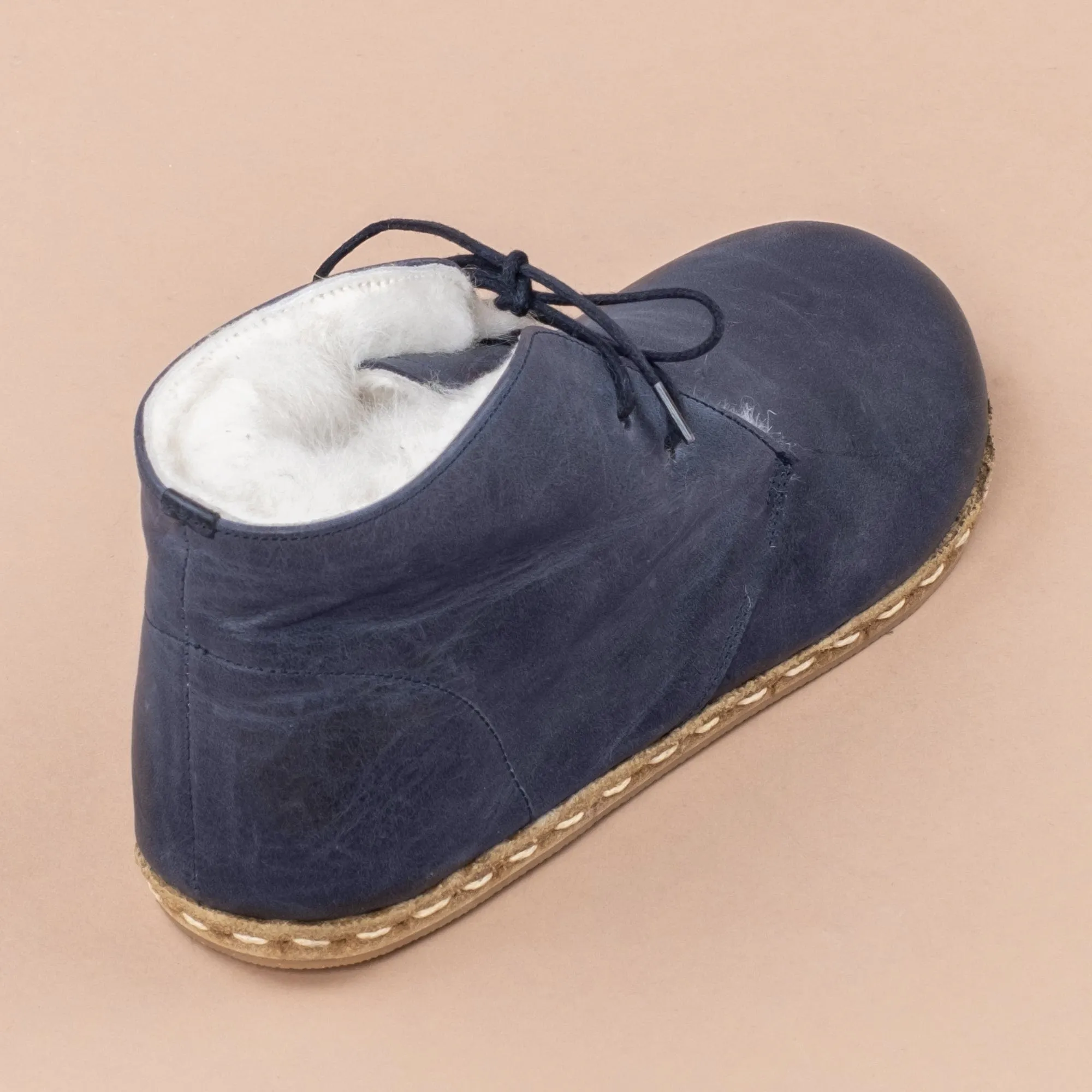 Men's Blue Barefoot Oxford Boots with Fur From Atlantis Handmade Shoes
