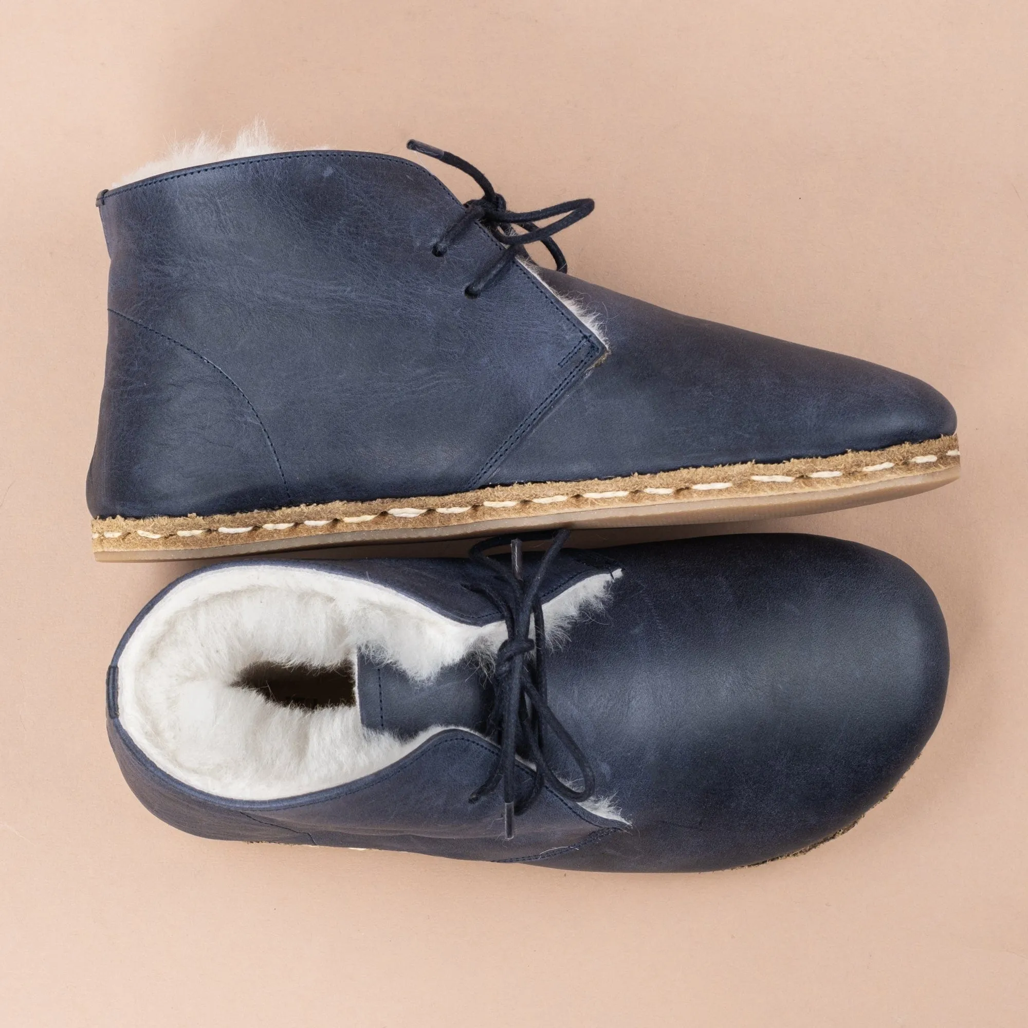 Men's Blue Barefoot Oxford Boots with Fur From Atlantis Handmade Shoes