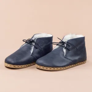 Men's Blue Barefoot Oxford Boots with Fur From Atlantis Handmade Shoes