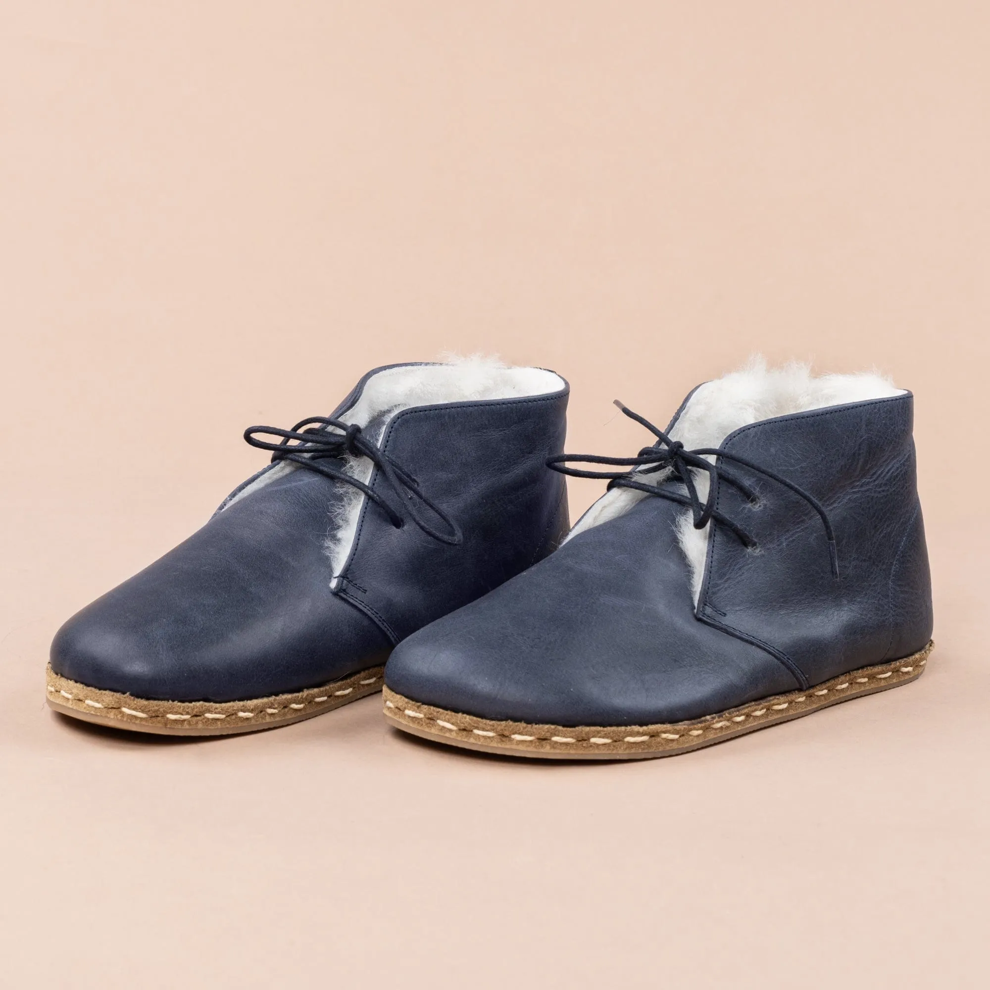 Men's Blue Barefoot Oxford Boots with Fur From Atlantis Handmade Shoes