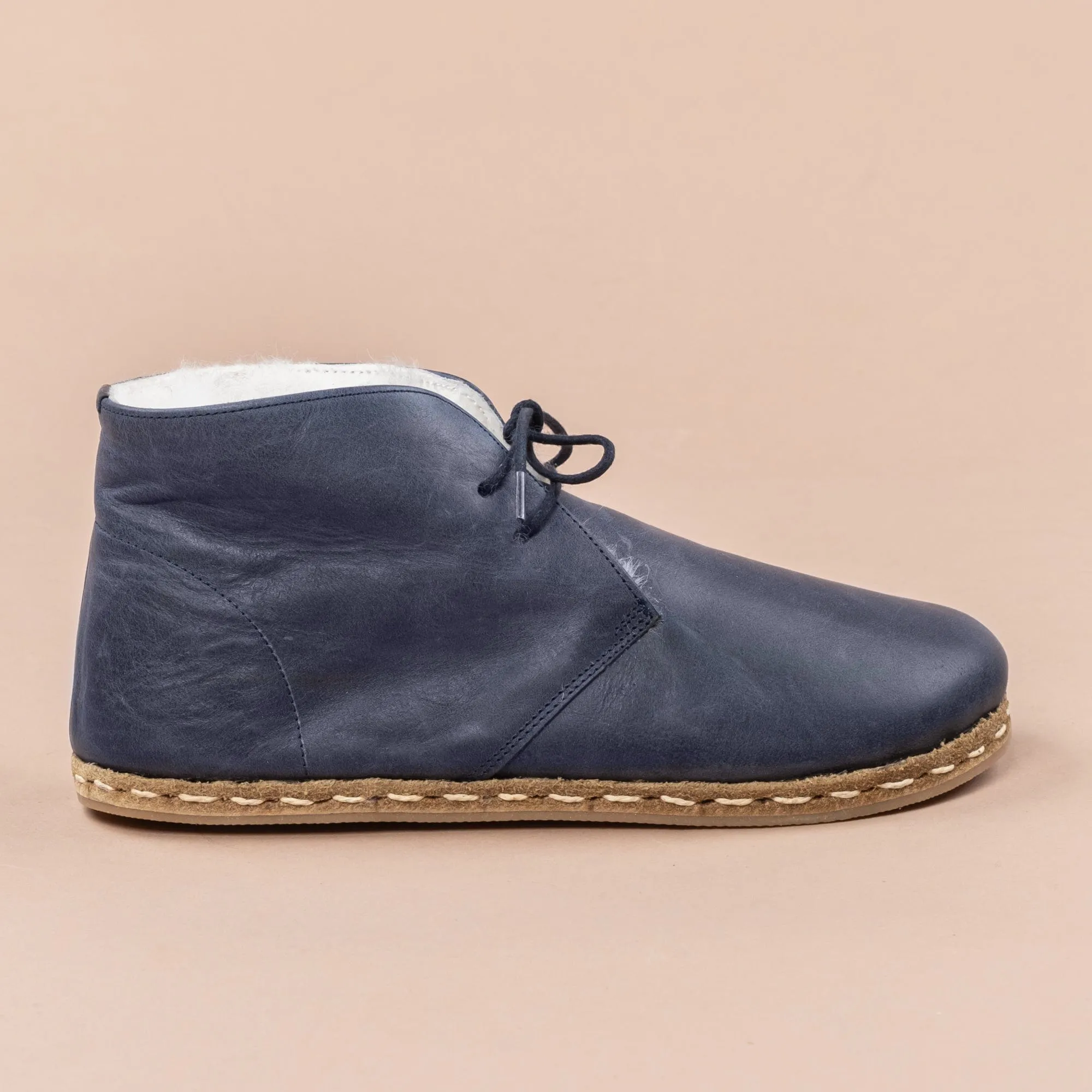 Men's Blue Barefoot Oxford Boots with Fur From Atlantis Handmade Shoes