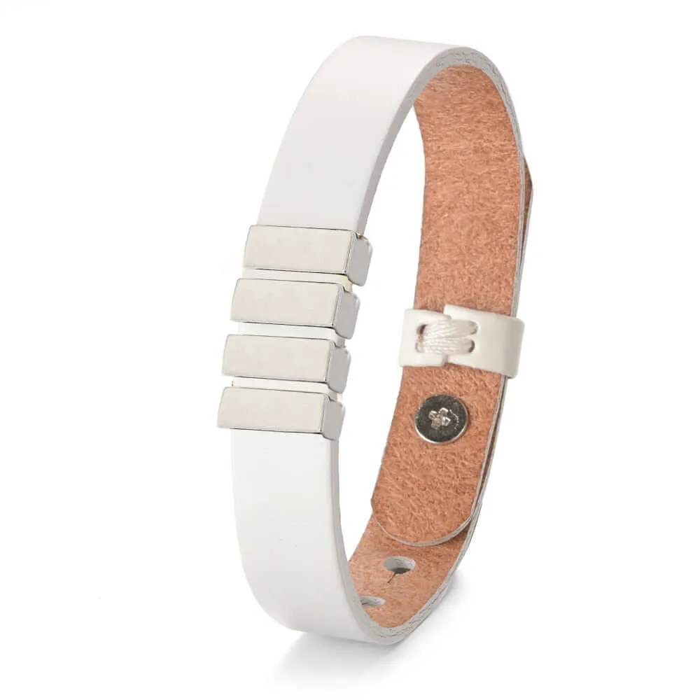 Men's Leather Custom Names Bracelet with Stainless Steel Beads
