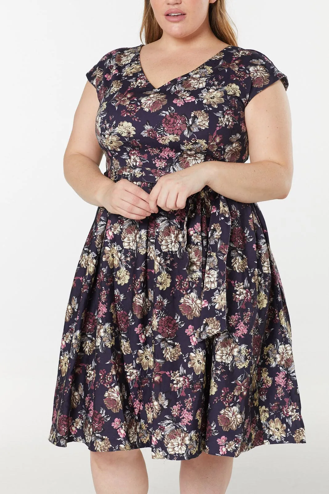 Mimi V Neck, Midi floral Cotton Sateen Dress