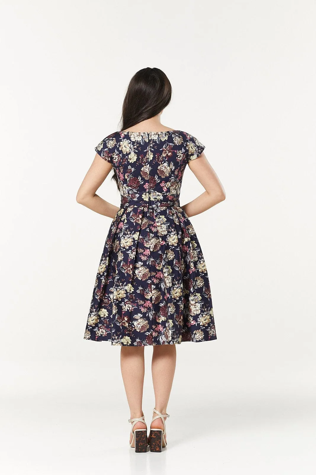 Mimi V Neck, Midi floral Cotton Sateen Dress