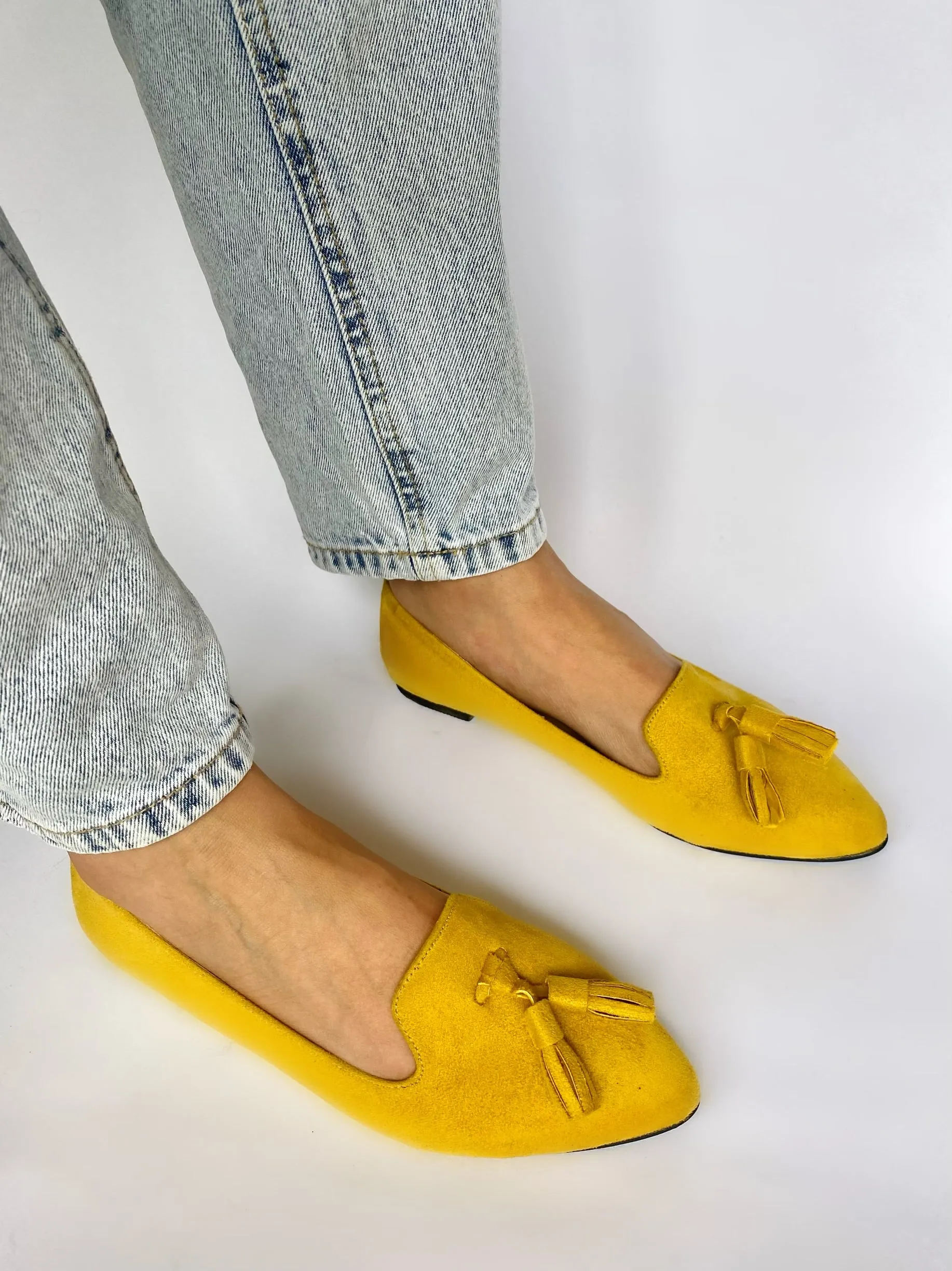 Mustard Yellow Classic Pointed Tasseled Flats