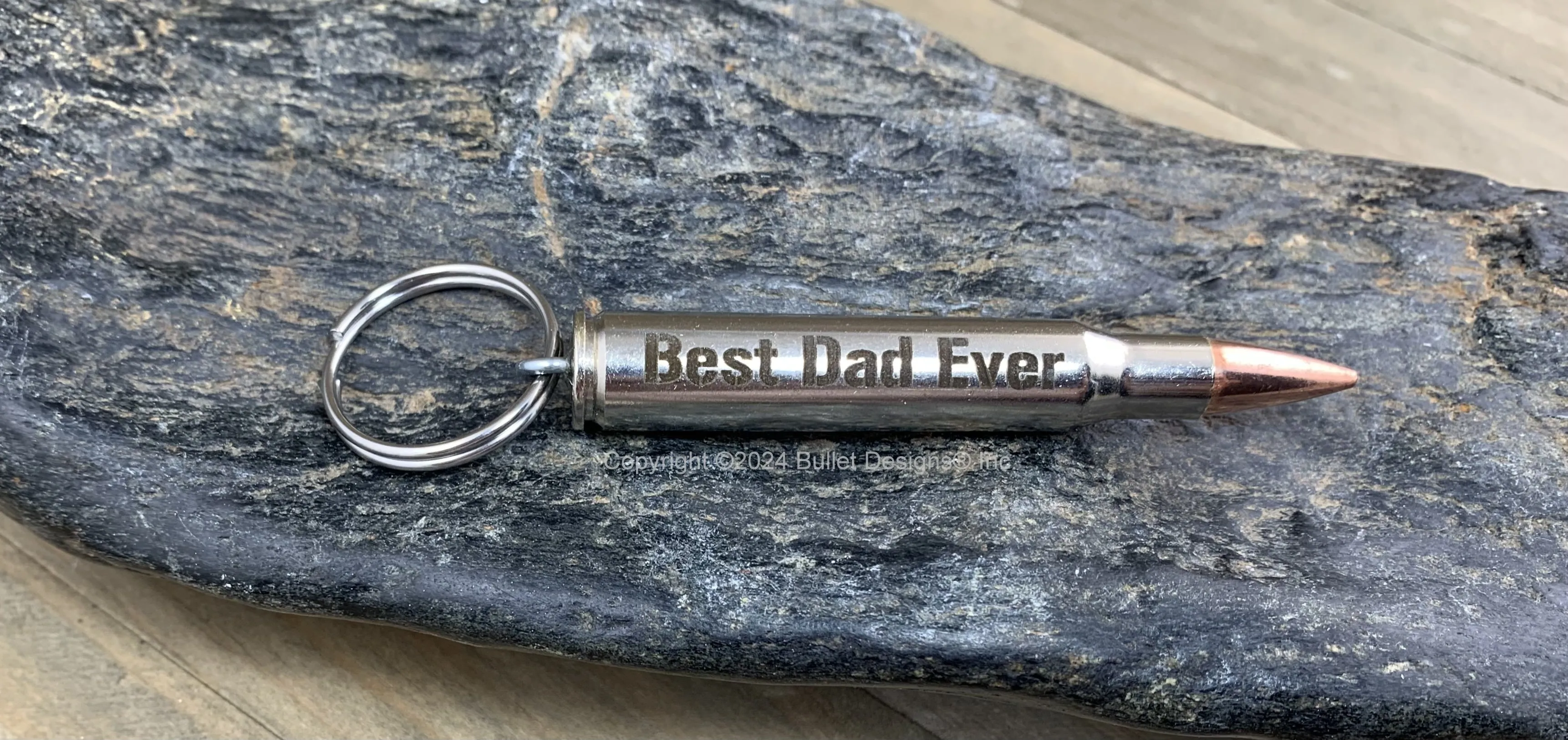 Nickel Engraved Bullet Key Chain - Best Dad Ever, 270, 30-06, 223, 308