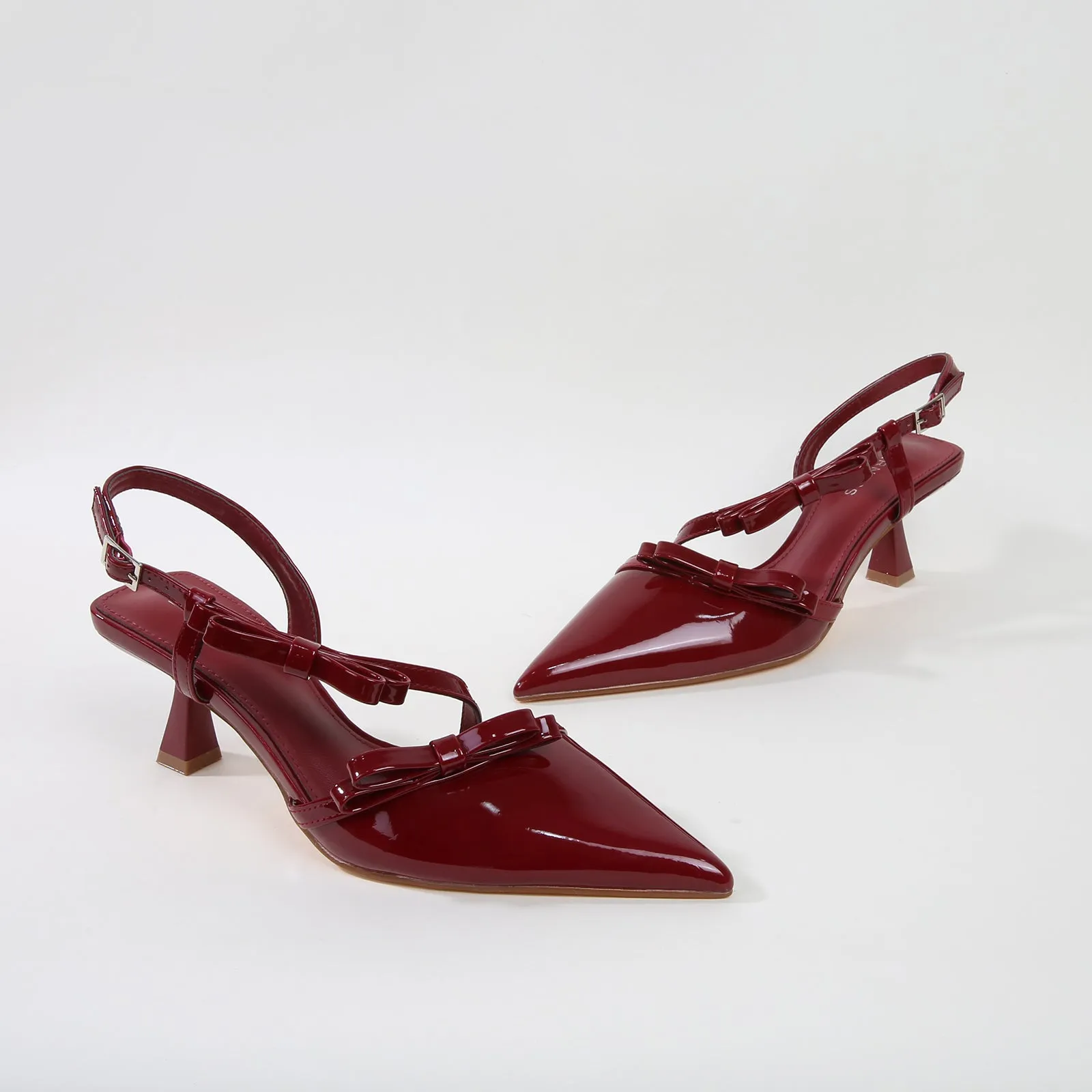 Odaliz Patent Leather Slingback Pump Heels with Bow Detail