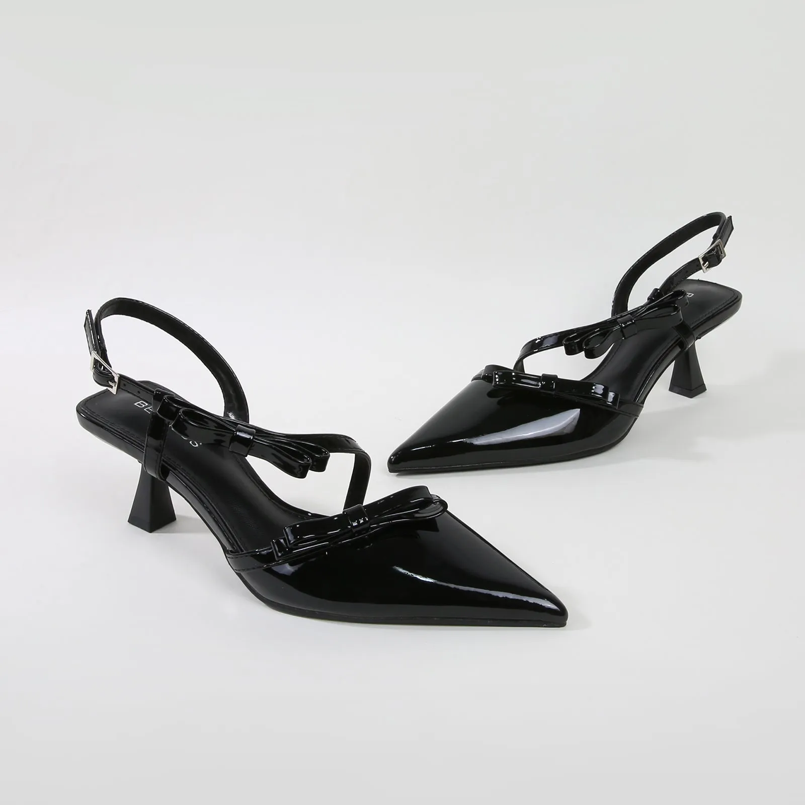 Odaliz Patent Leather Slingback Pump Heels with Bow Detail