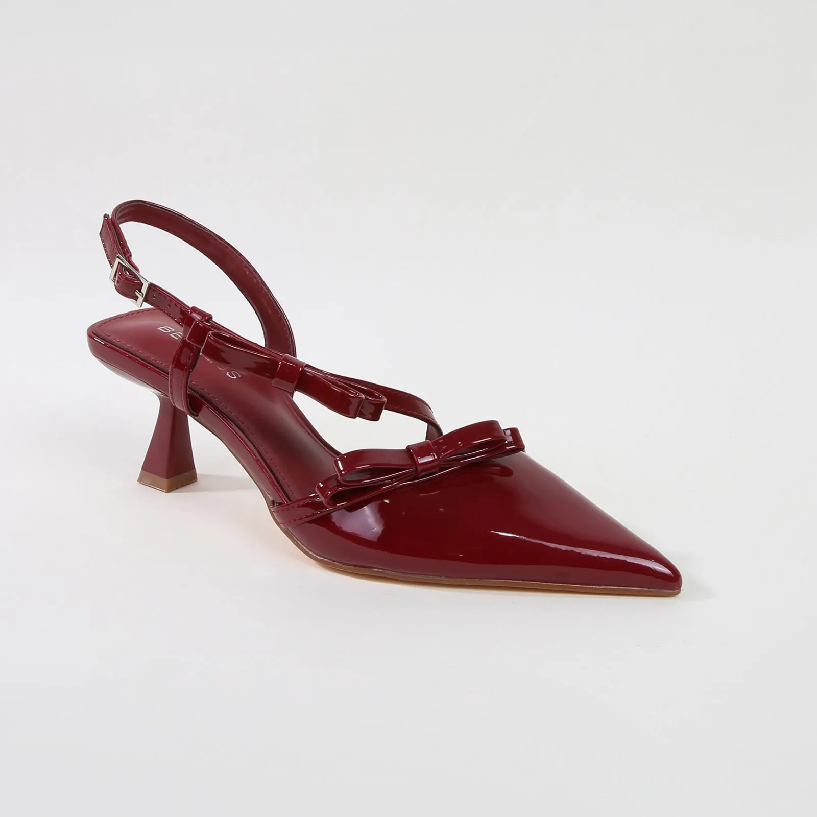 Odaliz Patent Leather Slingback Pump Heels with Bow Detail