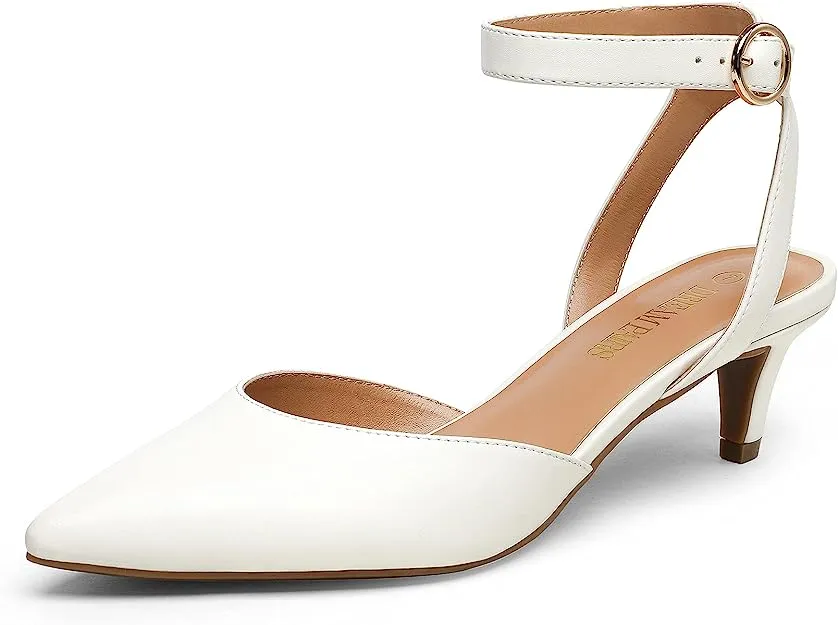 Red Ankle Strap Low Heel Closed Toe Shoes