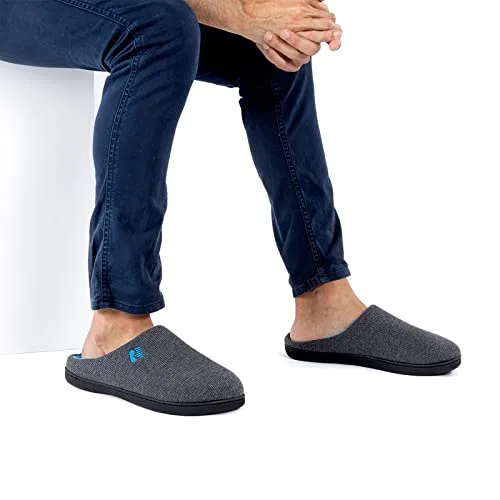 RockDove Men's Original Two-Tone Memory Foam Slipper, Size 9-10 US Men, Dark Grey/Blue