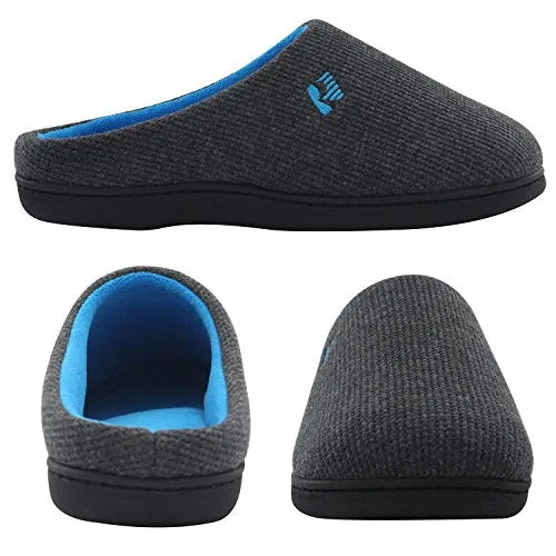 RockDove Men's Original Two-Tone Memory Foam Slipper, Size 9-10 US Men, Dark Grey/Blue