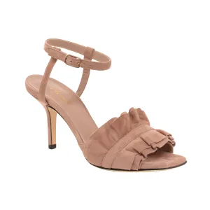 Ruffle Ankle Strap Kitten Heel - Nude