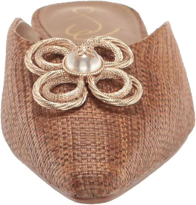 Sam Edelman Jayden Cuoio Weave Embellished Slip On Pointed Toe Mules Flats