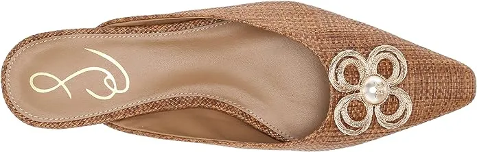 Sam Edelman Jayden Cuoio Weave Embellished Slip On Pointed Toe Mules Flats