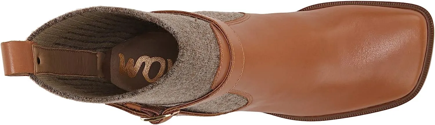 Sam Edelman Marci Lt Cuoio Brown/Praline Buckle Ankle Leather Fabric Booties
