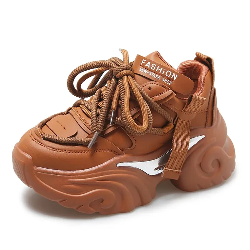 Sohiwoo  Autumn New Women's Chunky Sneakers Fashion Platform Sports Shoes for Women Black White Thick Bottom Running Shoes Laides