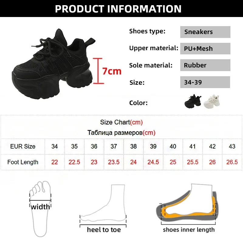 Sohiwoo  New Fashion Chunky Sneakers Women Autumn Lace Up Platform Sports Shoes Woman Goth Thick Bottom High Heels Female Sneakers