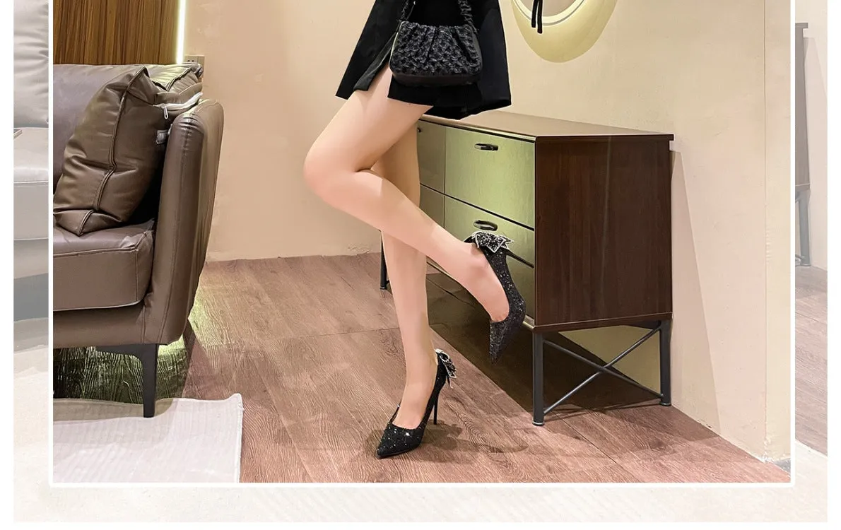 Sparkling Crystal Butterfly Bow Sequin Fashion High Heel Bridal Shoes