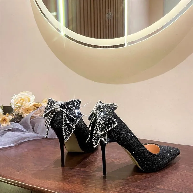 Sparkling Crystal Butterfly Bow Sequin Fashion High Heel Bridal Shoes