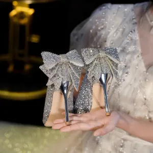 Sparkling Crystal Butterfly Bow Sequin Fashion High Heel Bridal Shoes