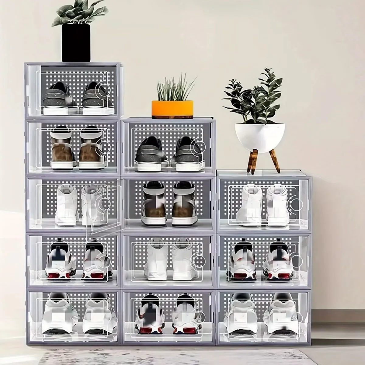 Stackable Plastic Shoe Box Storage 12 Pack