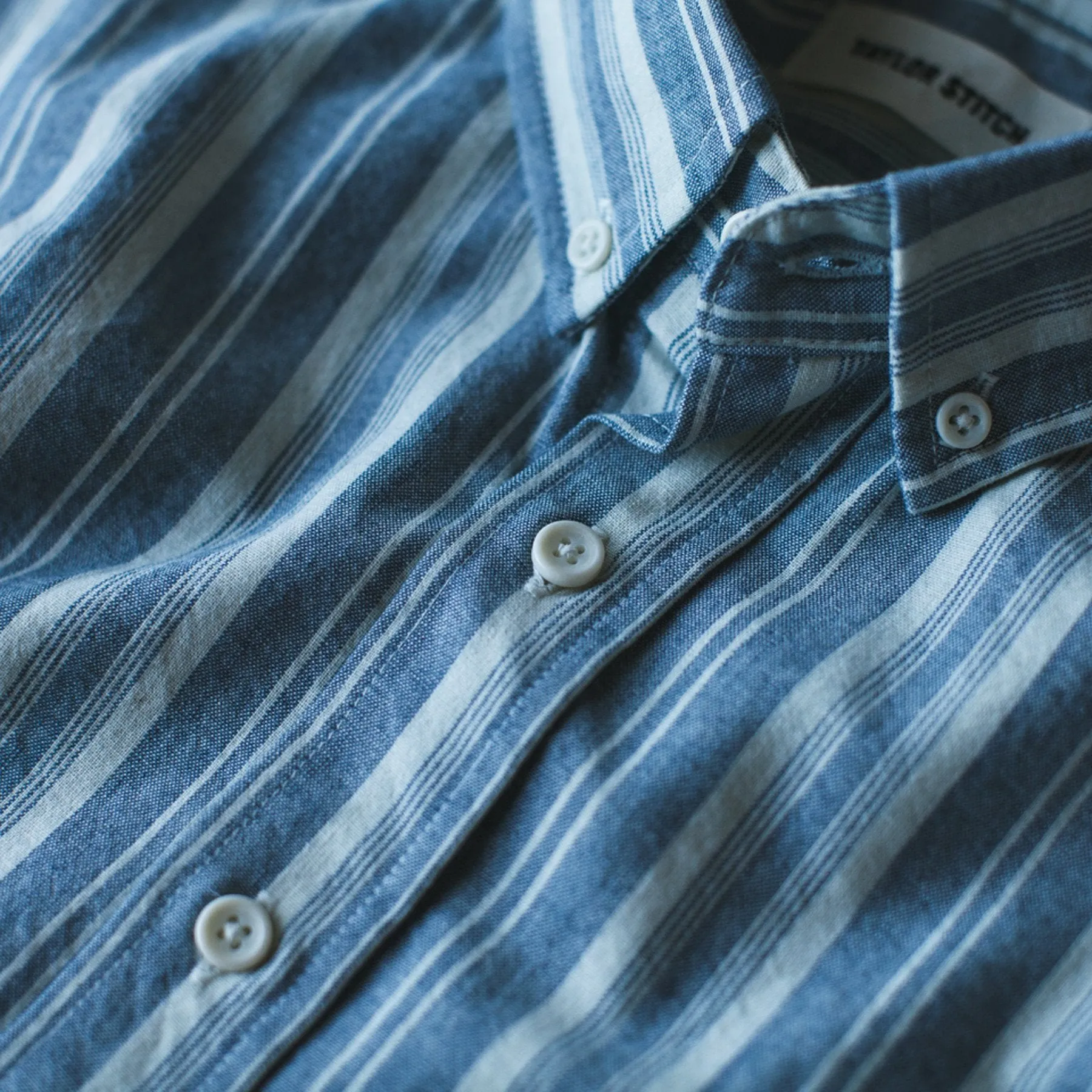 The Short Sleeve California in Blue Striped Chambray