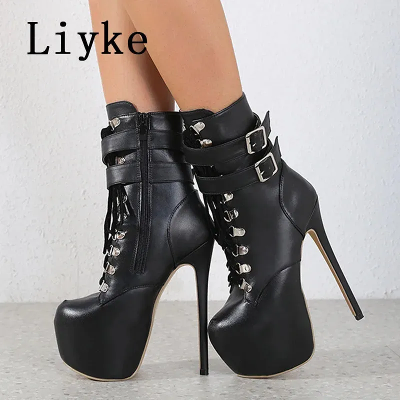 Trendy Platform Lace Up High Heel Boots