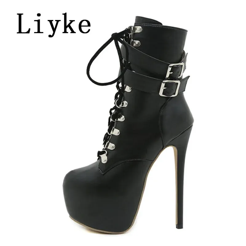Trendy Platform Lace Up High Heel Boots
