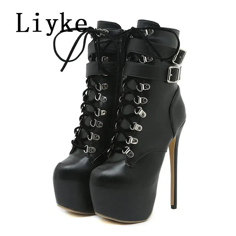 Trendy Platform Lace Up High Heel Boots