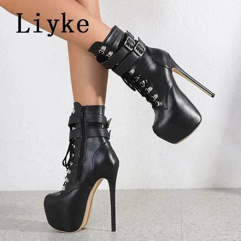 Trendy Platform Lace Up High Heel Boots