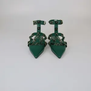 Valentino Green Roman Stud Pointed Toe Flat Sandals