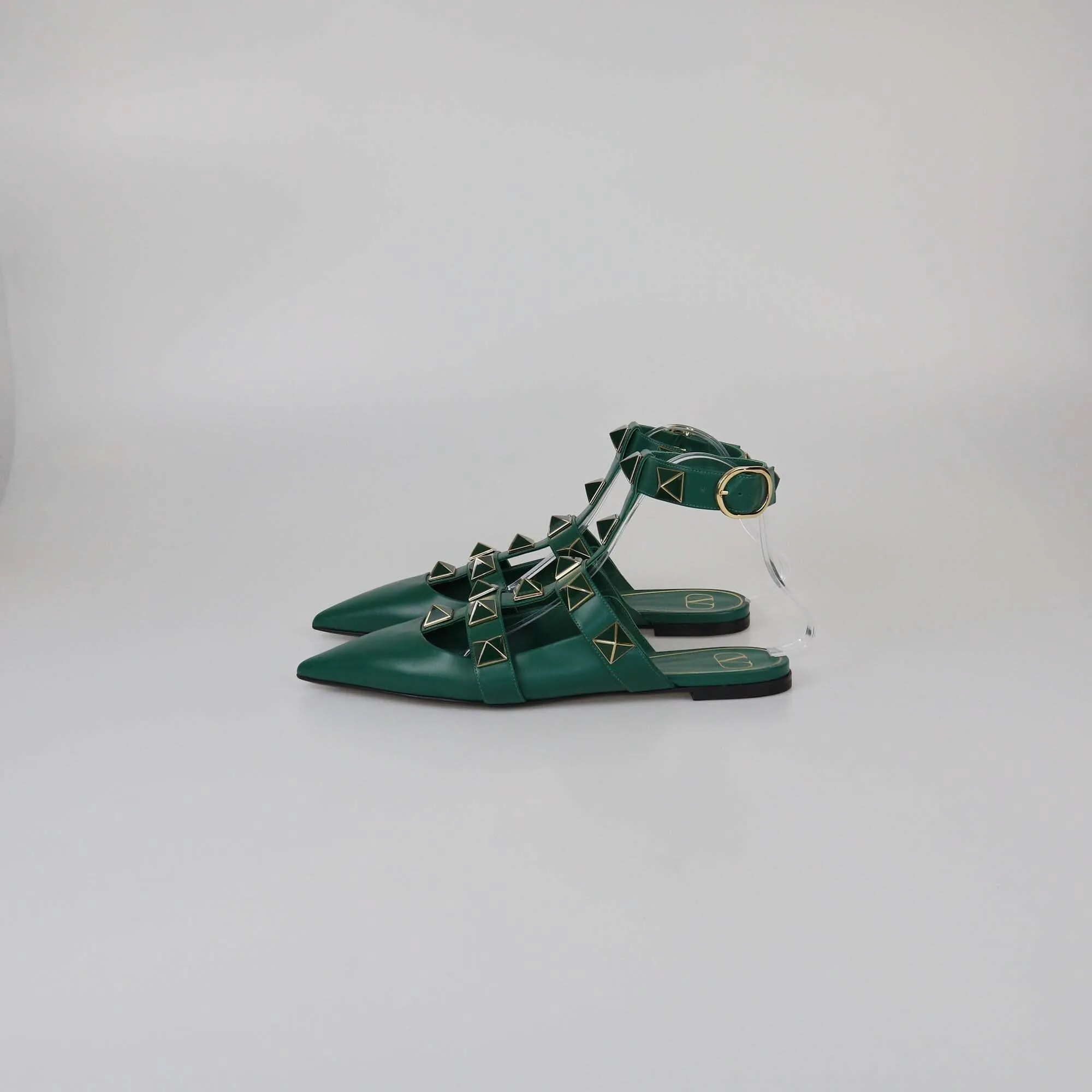 Valentino Green Roman Stud Pointed Toe Flat Sandals