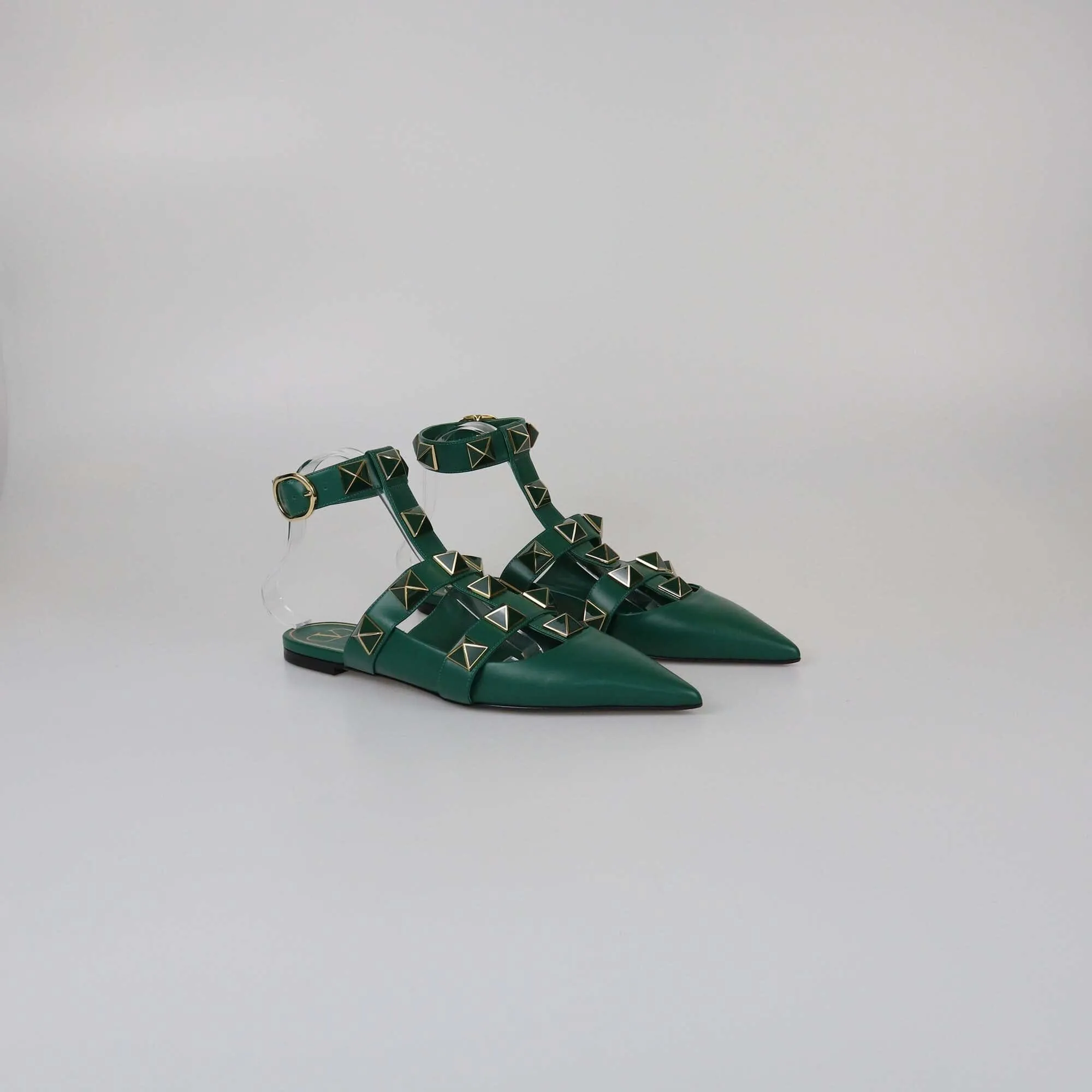 Valentino Green Roman Stud Pointed Toe Flat Sandals