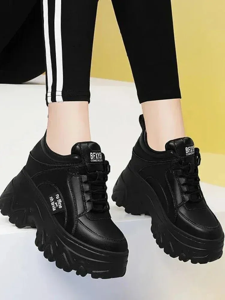 Women's Chunky Platform Sneakers – Thick Bottom, PU Leather