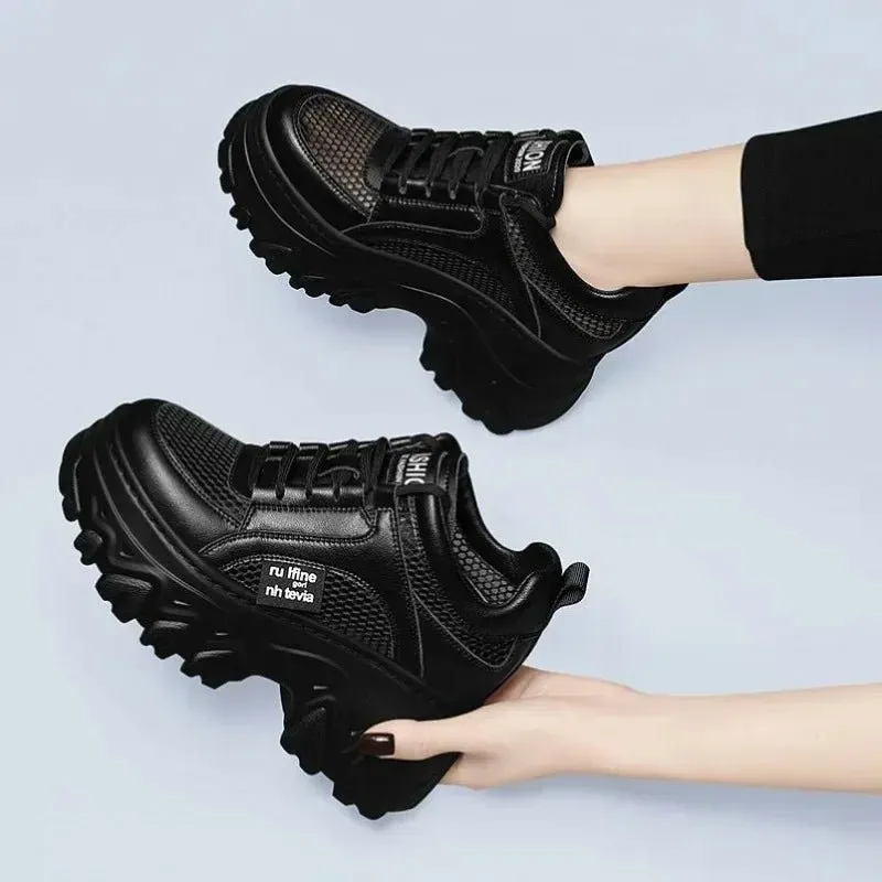 Women's Chunky Platform Sneakers – Thick Bottom, PU Leather