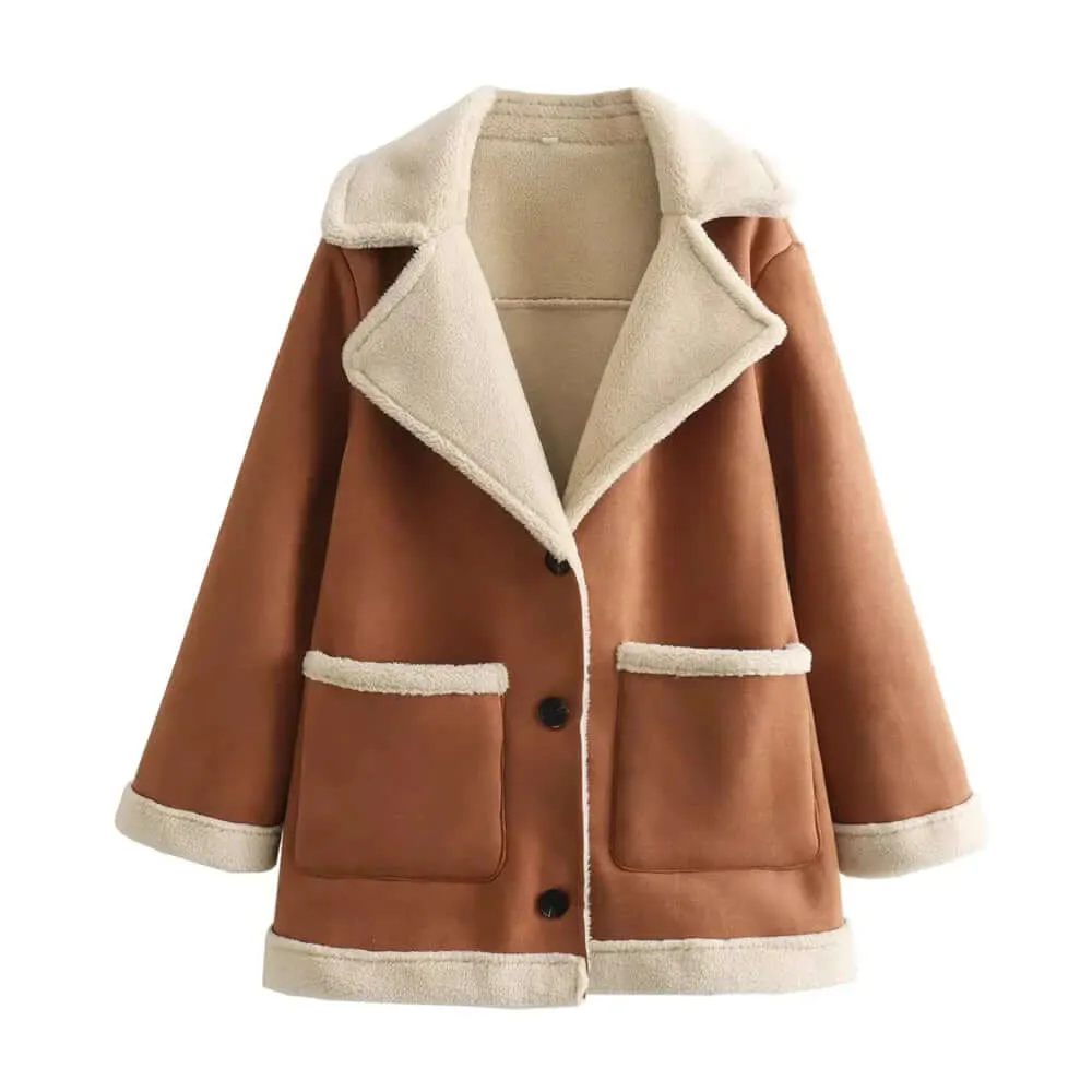 Women's Faux Suede Shearling Coat