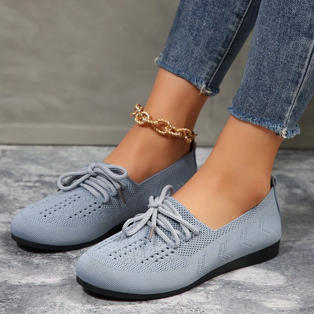 Womens Mesh Round-Toe Loafers