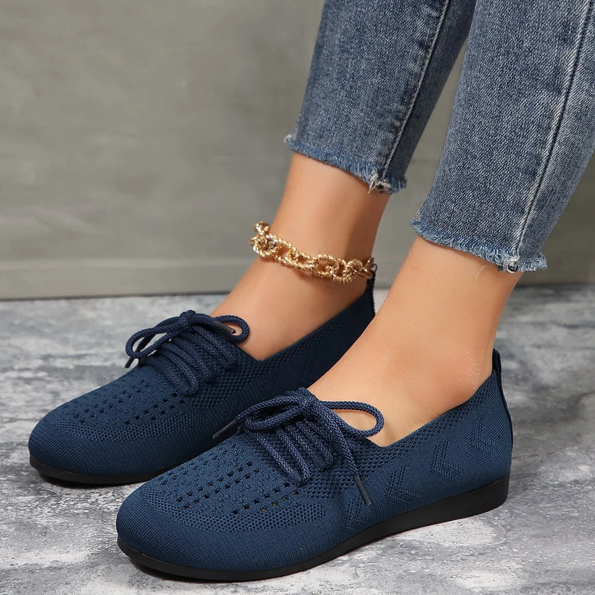 Womens Mesh Round-Toe Loafers