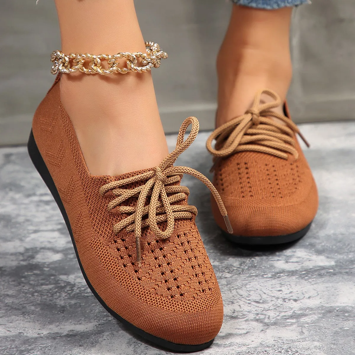Womens Mesh Round-Toe Loafers